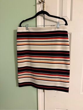 Nine West Striped Pencil Skirt in Cream, Black, Red & Orange